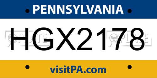 HGX2178 Pennsylvania License Plate