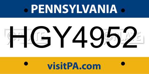 HGY4952 Pennsylvania License Plate