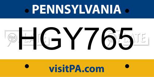 HGY765 Pennsylvania License Plate