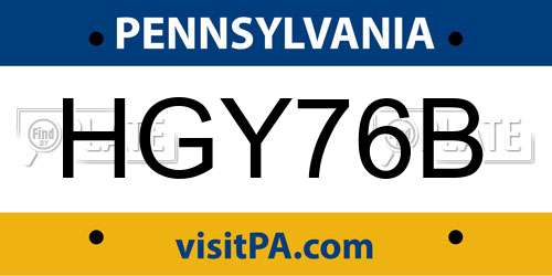 HGY76B Pennsylvania License Plate