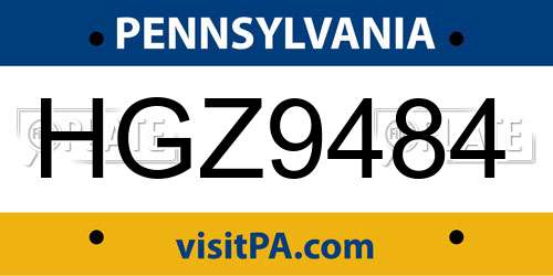 HGZ9484 Pennsylvania License Plate