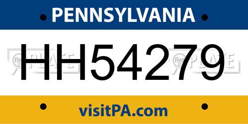 HH54279 Pennsylvania License Plate