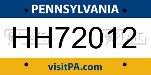 HH72012 Pennsylvania License Plate