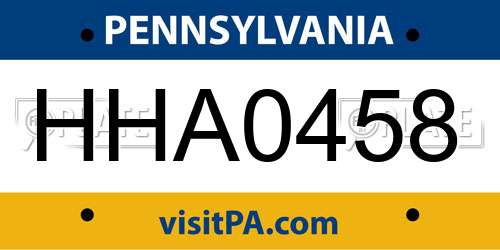 HHA0458 Pennsylvania License Plate