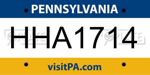 HHA1714 Pennsylvania License Plate