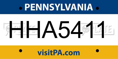 HHA5411 Pennsylvania License Plate