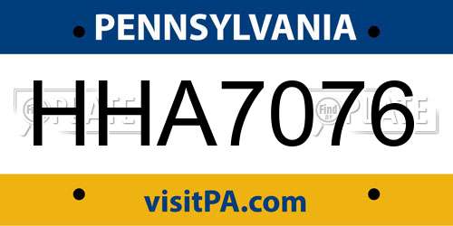 HHA7076 Pennsylvania License Plate