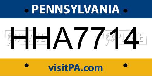 HHA7714 Pennsylvania License Plate