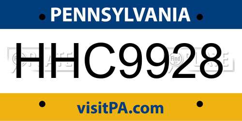 HHC9928 Pennsylvania License Plate