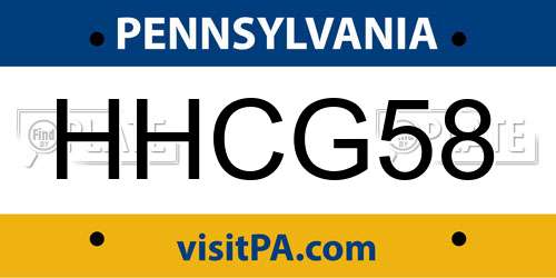HHCG58 Pennsylvania License Plate