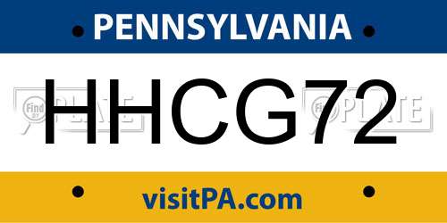 HHCG72 Pennsylvania License Plate