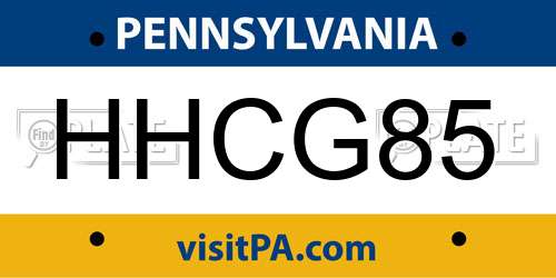 HHCG85 Pennsylvania License Plate
