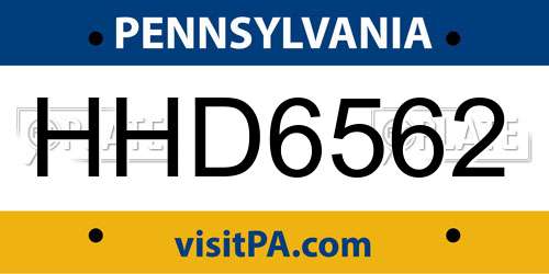 HHD6562 Pennsylvania License Plate