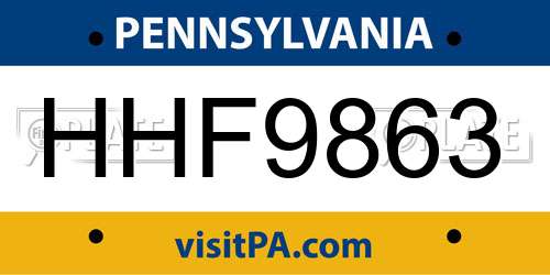 HHF9863 Pennsylvania License Plate