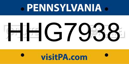 HHG7938 Pennsylvania License Plate