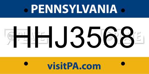 HHJ3568 Pennsylvania License Plate