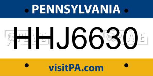 HHJ6630 Pennsylvania License Plate