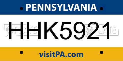 HHK5921 Pennsylvania License Plate