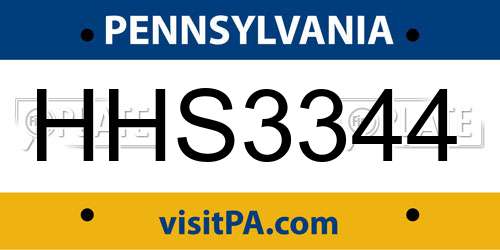 HHS3344 Pennsylvania License Plate