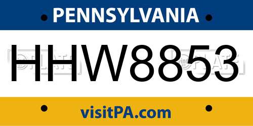 HHW8853 Pennsylvania License Plate