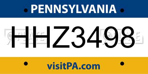 HHZ3498 Pennsylvania License Plate