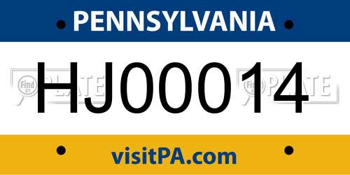 HJ00014 Pennsylvania License Plate