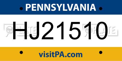 HJ21510 Pennsylvania License Plate