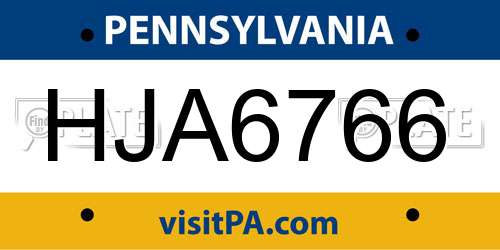 HJA6766 Pennsylvania License Plate