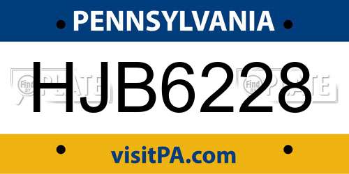 HJB6228 Pennsylvania License Plate