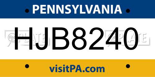 HJB8240 Pennsylvania License Plate