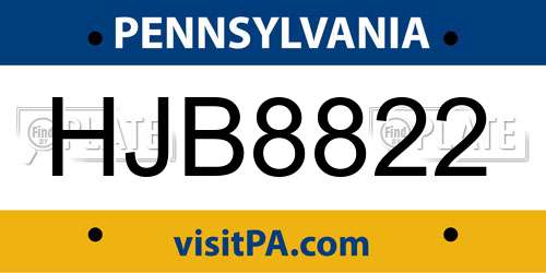 HJB8822 Pennsylvania License Plate