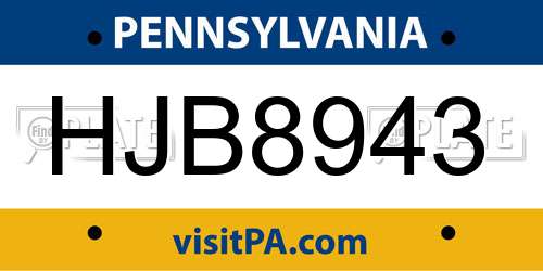 HJB8943 Pennsylvania License Plate