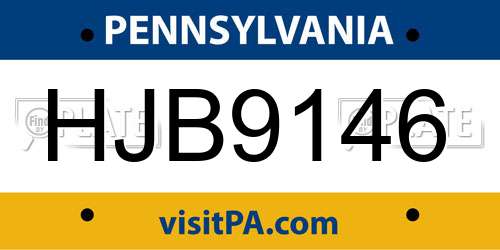HJB9146 Pennsylvania License Plate