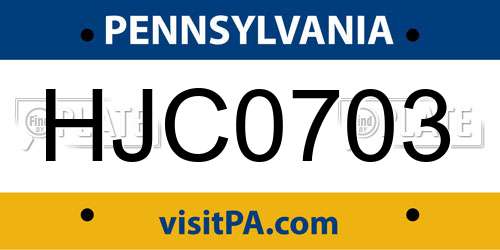 HJC0703 Pennsylvania License Plate