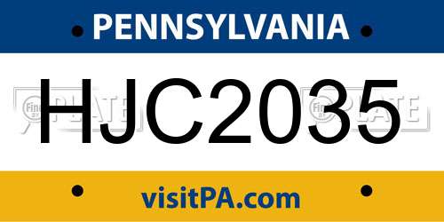HJC2035 Pennsylvania License Plate