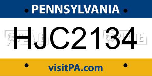 HJC2134 Pennsylvania License Plate