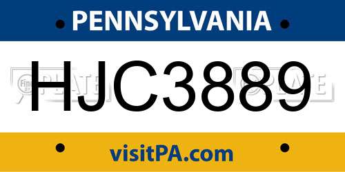 HJC3889 Pennsylvania License Plate