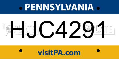 HJC4291 Pennsylvania License Plate