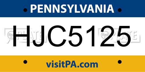 HJC5125 Pennsylvania License Plate