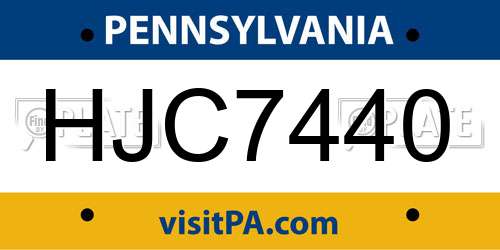 HJC7440 Pennsylvania License Plate