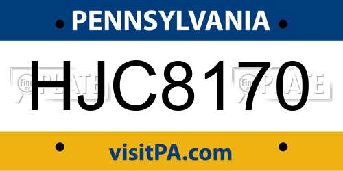 HJC8170 Pennsylvania License Plate