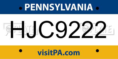 HJC9222 Pennsylvania License Plate