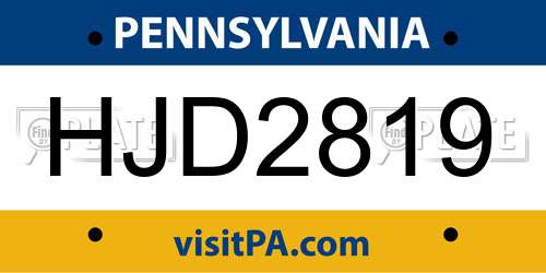HJD2819 Pennsylvania License Plate