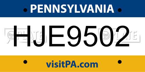 HJE9502 Pennsylvania License Plate