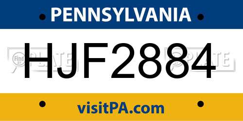HJF2884 Pennsylvania License Plate