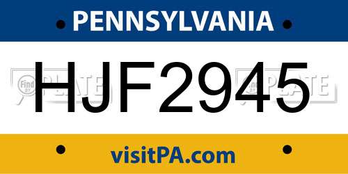 HJF2945 Pennsylvania License Plate
