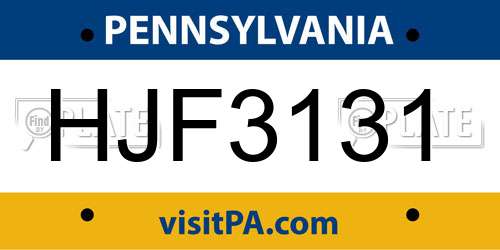 HJF3131 Pennsylvania License Plate