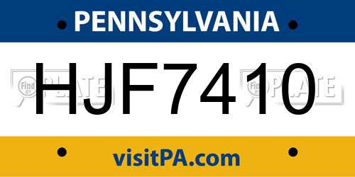 HJF7410 Pennsylvania License Plate