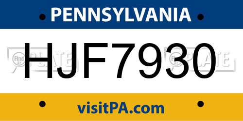 HJF7930 Pennsylvania License Plate