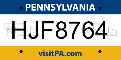 HJF8764 Pennsylvania License Plate